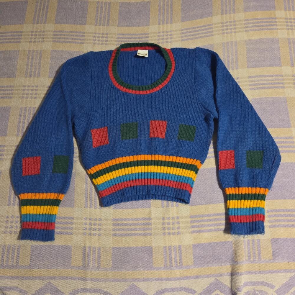Vintage Hang Ten Sweater Striped 70s 80s USA Made Rainbow Charlie's Girls Rare